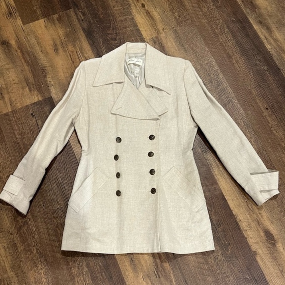 Fred Sun linen trench womens size medium made in Paris Marin Fit double breasted